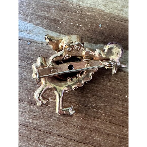 Vintage Gold-Tone Bird Brooch With Purple Rhinestones & Clear Accents - Picture 2 of 8